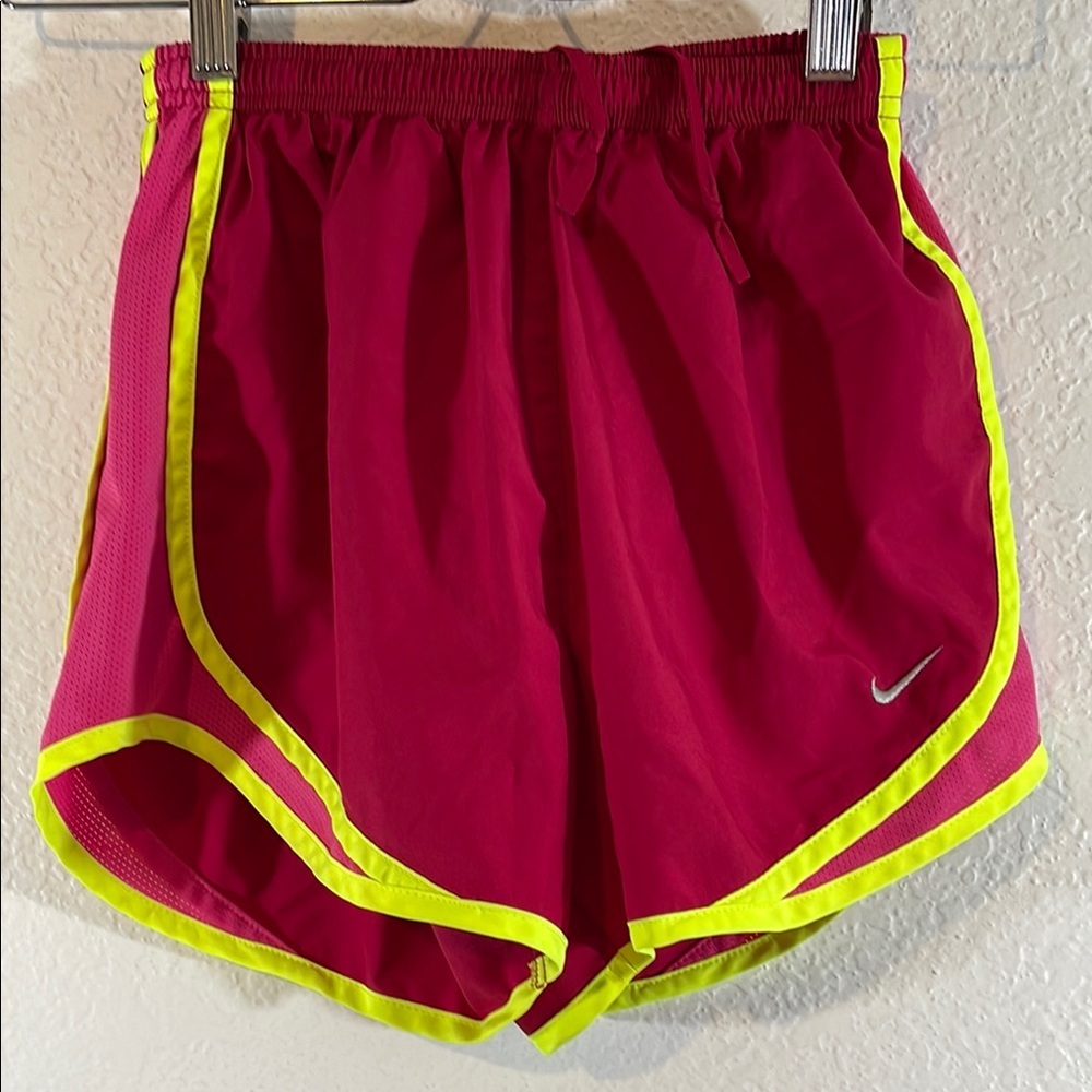 Nike Women's Dark Red Burgundy Pink Yellow Trim Running Athletic Shorts Size XS